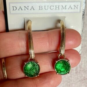 Dana Buchman Gold Hoop Earrings with Green Glass Drops